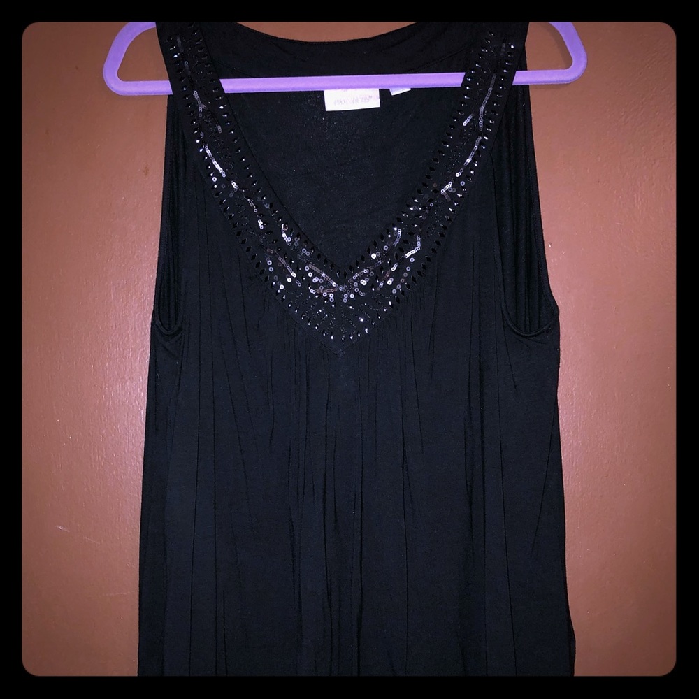 Black Sleeveless Top with Sequin Beading
